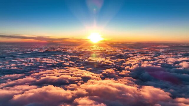 Sunrise above clouds from high altitude for tech concepts, digital marketing, and scientific projects
