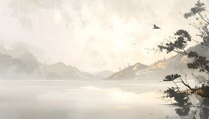 Naklejka premium Embrace the tranquil clarity of a misty mountain lake, a serene landscape that perfectly symbolizes the focused mind and fresh start for the journey back to school