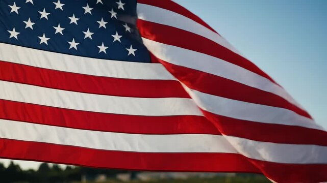 American flag waving in the wind for commercial backgrounds, digital design, and advertising