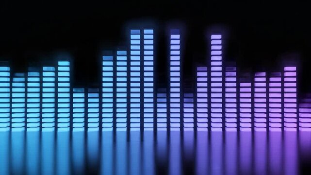 Colorful audio equalizer bars on dark background for commercial backgrounds, digital design, and advertising