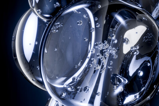 3D blue glass sphere with cool bubble and luminous contrast