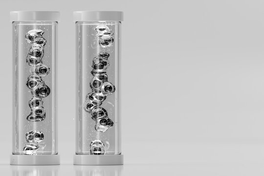 3D liquid bubble column in clear twin tube with minimal space