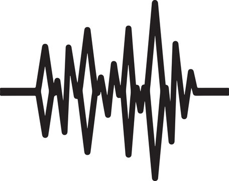 Black sound wave, audio signal, waveform graphic, vector illustration