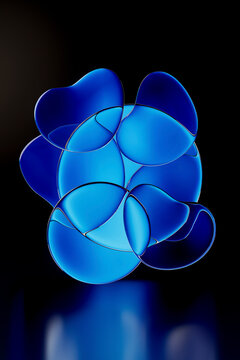 3D blue abstract cluster with glossy volume on dark ground