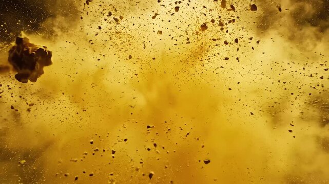 Yellow powder explosion on black background for commercial backgrounds, digital design, and advertising
