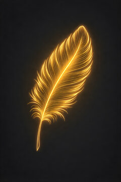 Golden Feather Line Art &ndash; Luxury Minimal Glow on Dark Background