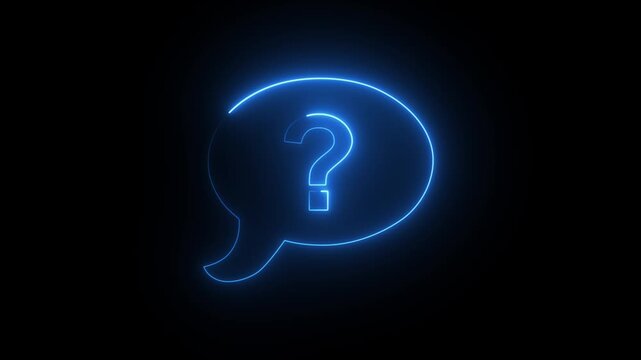 Glowing Neon Question Mark Message Icon on Black Background for Communication Concept