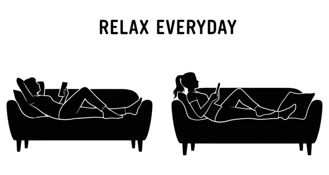 People relaxing on a sofa using their phones during leisure time