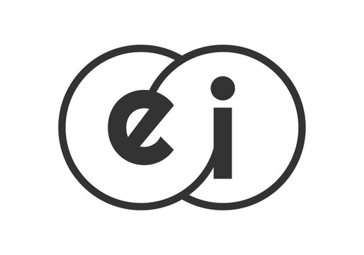 EI business company emblem with outline rounds and letters e i. Logo template of two merged circles for brand identity, logotype. Vector Infinity symbol