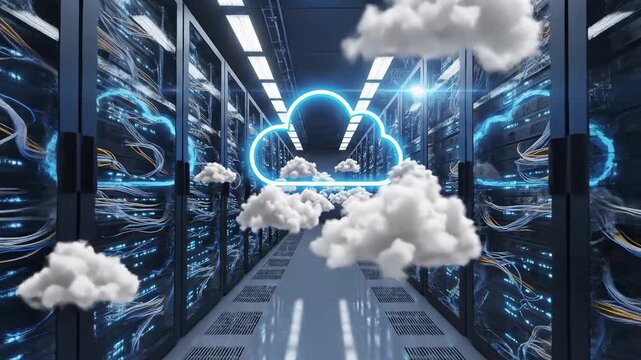 server room with cloud tech for corporate presentations, business marketing, and commercial use