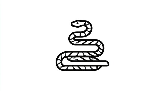 Stylized graphic representation of a coiled reptile with patterned segments stands against a stark white background.
