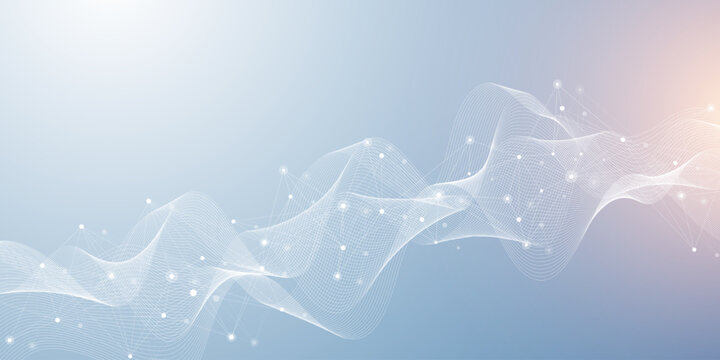 Modern digital technology background design with molecular plexus lines and dots. Futuristic network connection. Data flow. Abstract mesh, big data technology, AI, science, cyberspace.