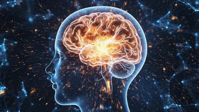 Human brain with neural activity for commercial backgrounds, digital design, and advertising