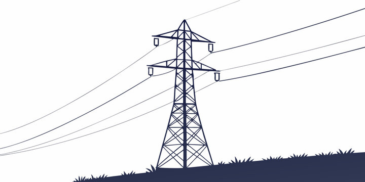 High voltage electricity pylon transmission tower silhouette with electricity transmission infrastructure electric industrial silhouette engineering distribution technology structure