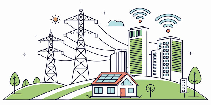 Sustainable smart city energy concept with solar power and wireless connectivity sustainable technology wireless electricity infrastructure transmission environment building