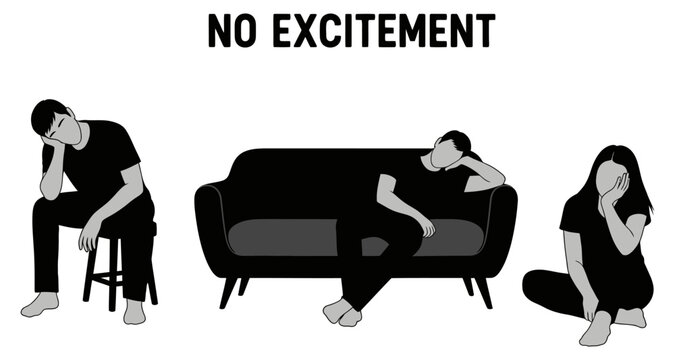 Figures exhibiting boredom and apathy in minimalist illustration during isolation