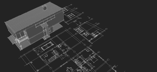 Obraz premium house architectural project sketch 3d illustration