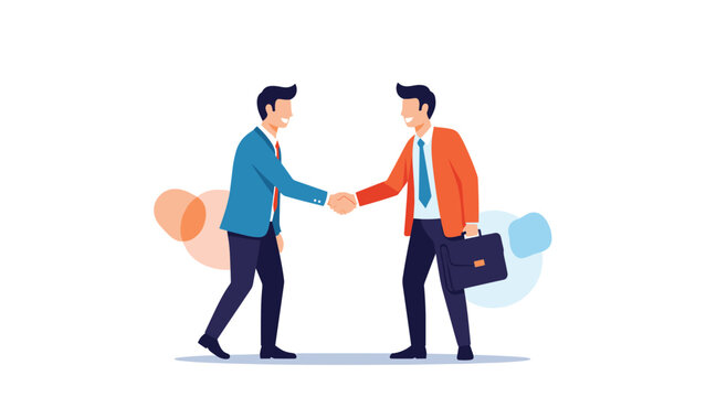 Two businessmen shaking hands in a friendly manner, symbolizing a successful agreement, partnership, or cordial greeting.