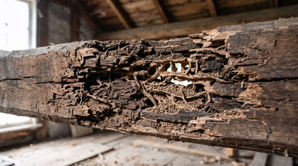 Fototapeta premium Severe Termite Damage on Structural Wooden Beam