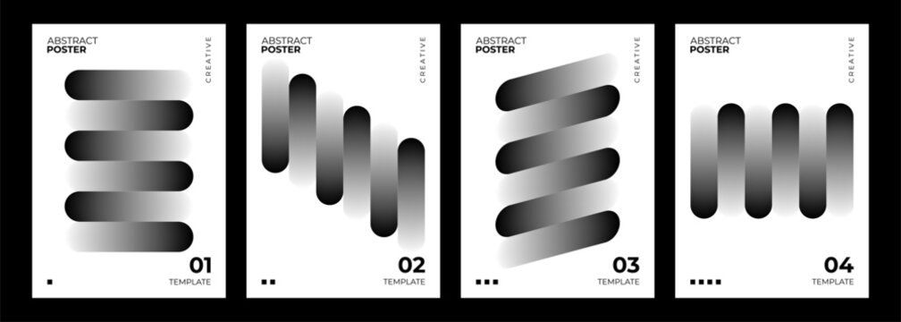 Abstract posters collection. Black gradient stripes on white background. Creative graphic designs. Vector illustration.