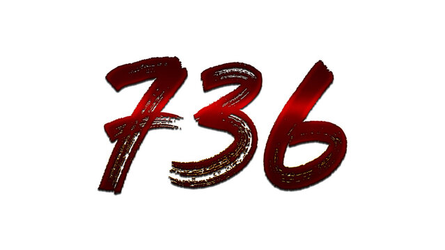 3D blood red number design of 736 on white background.