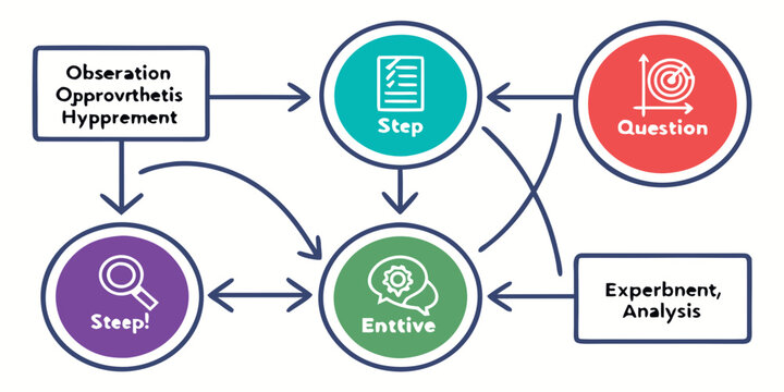 Scientific research methodology flowchart with steps and analysis methodology research flowchart experiment analysis observation question scientific evaluation hypothesis learning planning