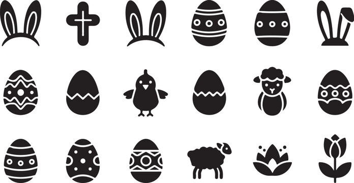 Easter icons set with eggs and bunny symbols