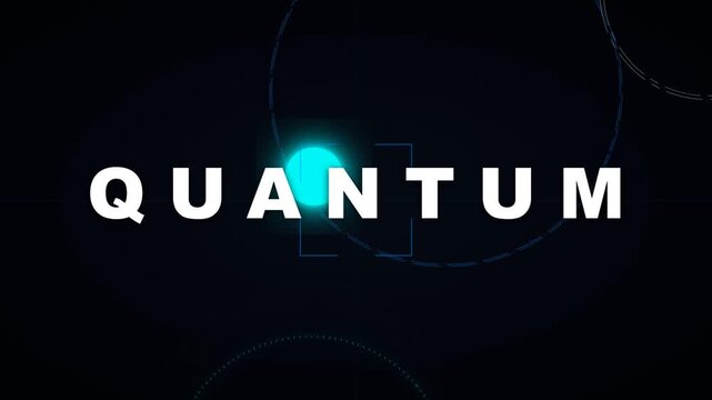 Quantum, futuristic, glowing text, neon effect, black background, technology concept