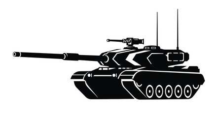 A striking black silhouette depicts a modern main battle tank showcasing its powerful weaponry and armored design silhouette high quality professional detailed elegant stylish © rsvect02