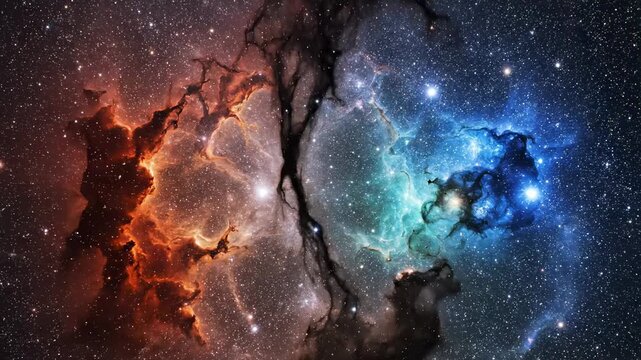 Stunning Cosmic Nebula with Vibrant Orange and Blue Gas Clouds for Sci-Fi Backgrounds and Educational Space Documentaries.
