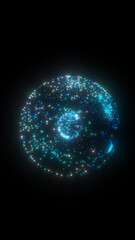 Obraz premium Glowing blue particle brain sphere with neural network connections on dark background, AI data visualization concept