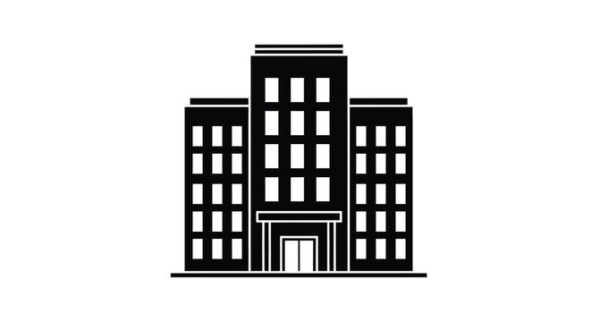 Simple black and white illustration of a modern building facade