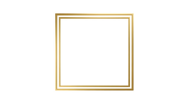 A gold square frame with a transparent background is isolated on white.