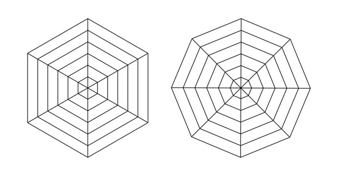 Template of radar, spider diagram. Octagon graph. Spider mesh. Web flat diagram for analytics. Blank radar statistic chart.