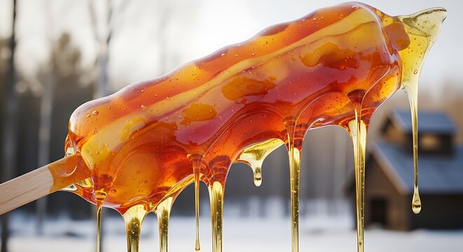 Maple taffy on snow - A sweet Canadian treat.