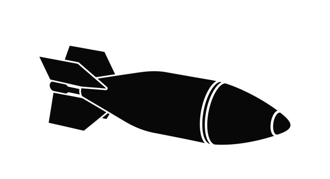 Simple black silhouette of a classic aerial bomb with fins