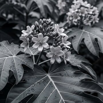 Monochrome Beauty - Jatropha Multifida Blooms in Detailed Focus.