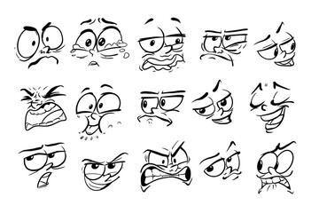 Fototapeta premium Hand Drawn Cartoon Facial Expressions Set Black and White Vector
