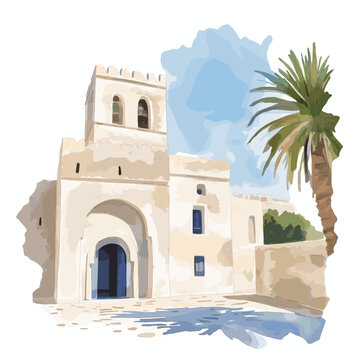 Bardo Museum. Bardo Museum hand drawn watercolor illustration on white background
