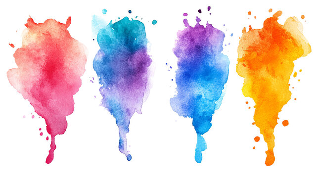 Colorful watercolor paint splatters isolated on a black background