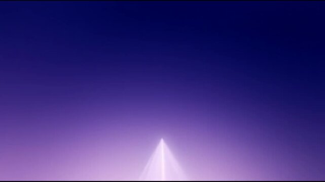 Abstract glowing pyramid shape emerging from dark purple background, futuristic motion graphics