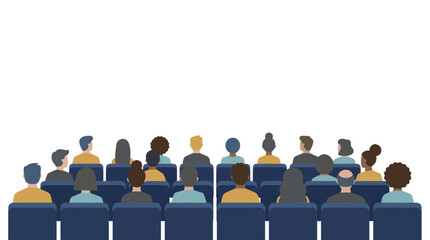 Naklejka premium Diverse executive managers and office staff sitting in theater rows against white background, concept for business training, corporate conference and team seminar