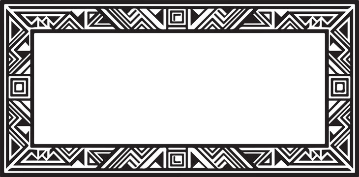 Geometric tribal border frame, black and white vector, decorative rectangle, tribal pattern