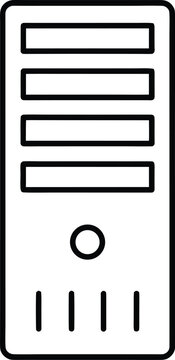 desktop computer tower vertical case with ventil silhouette vector illustration on transparent background