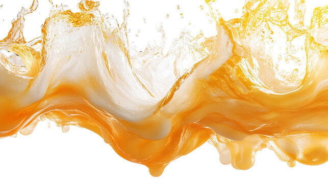 Dynamic splash of liquid, showcasing fluidity with vibrant orange and white hues