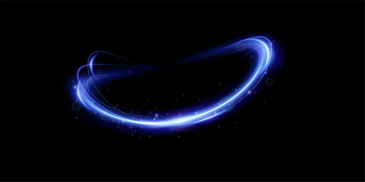 Curved blue light ribbon png with shine. Smooth twirl blue with glowing effect. Elegant festive line element. Glowing swirl blue png for decoration.