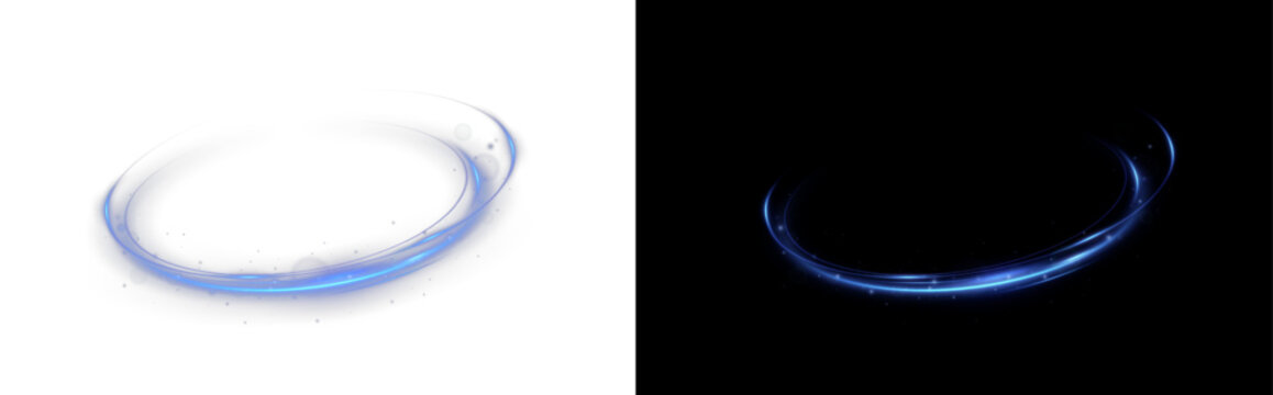 Ribbon curved blue light png with shine. Smooth blue twirl with glowing effect. Elegant festive line element. Glowing blue swirl png for decoration.