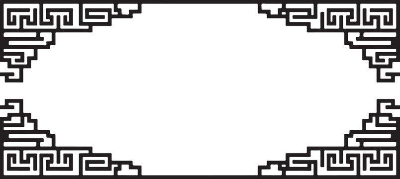 Geometric border, black and white frame, greek key pattern, decorative edges, vector design element