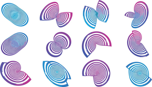 Abstract Spiral Shell Swirl Geometric Shape Collection in Blue Purple Gradient Modern Vector Illustration Set for BrandingAbstract Spiral Shell Swirl Geometric Shape Collection in Blue Purple 