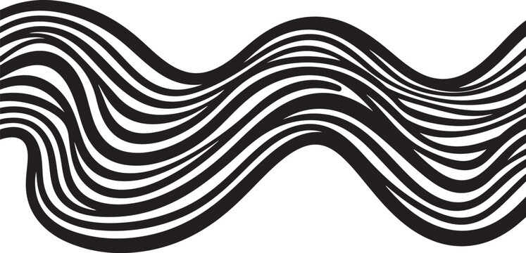 Black and white wavy lines, abstract background, modern design element, vector graphic